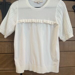 LOFT Cream Textured Blouse with Ruffle Detail